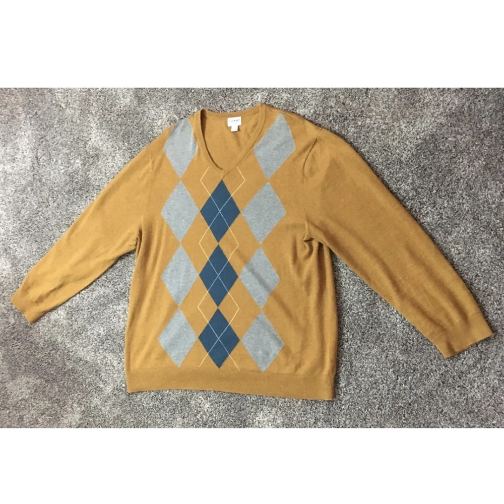 Old Navy Argyle V-Neck Nutmeg Pullover Sweater Mens Size XXL Very Good Condition